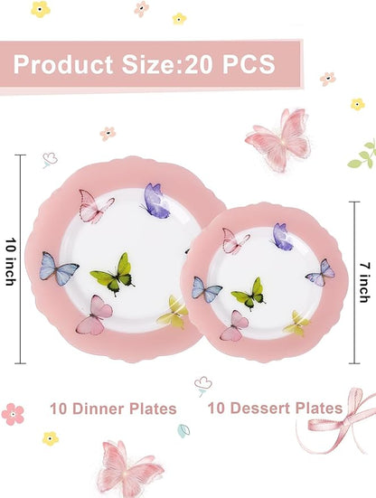 20PCS Pink Butterfly Plates