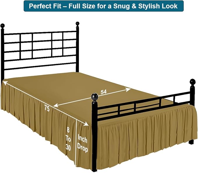 Shreem Linen Ruffled Bed Skirt with Split Corners, Gathered Style, 100% Microfiber, 30-Inch Drop, Dust Ruffle Bedskirt with Platform, Full-XXL, Taupe
