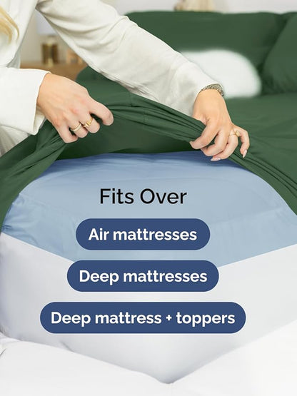 Extra Deep Cal King Fitted Sheet - Hotel Luxury Single Fitted Sheet Only - Easily Fits 18 inch to 24 inch Mattress - Ultra Soft, Wrinkle Free w/Extra Deep Pockets - Breathable & Comfy - Emerald Green