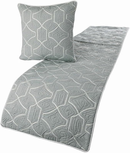 The HomeCentric King Queen Twin Grey Blue Bed Runner Without Pillow Cover, CA King Size 86"x18" Bed Runner Without Pillow Cover, Linen Quilted Embroidery, Modern Contemporary - Atmosphere