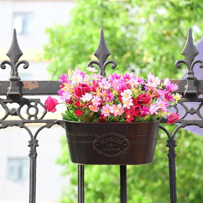 3 Pack Metal Railing Planters, 10.5" Oval Hanging Flower Pots