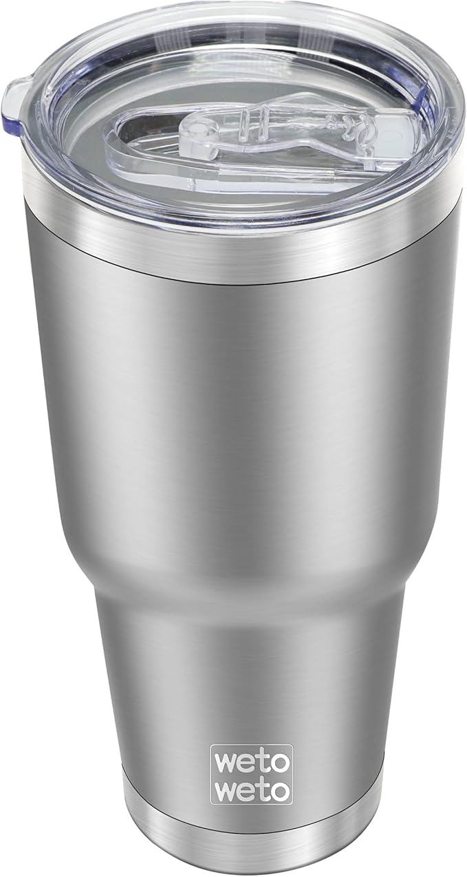 WETOWETO 30oz Tumbler, Stainless Steel Vacuum Insulated Water Coffee Tumbler Cup, Double Wall Powder Coated Spill-Proof Travel Mug Thermal Cup for Home Outdoor (Stainless, 1 Pack)