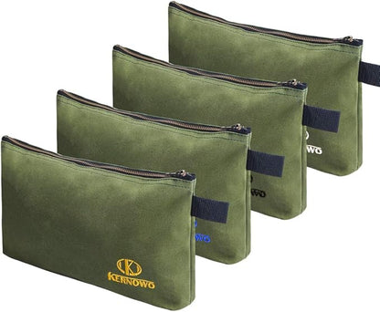 KERNOWO 4 Pack Upgrade Zipper Canvas Tool Pouch, 20 oz Heavy Duty Tool Bag, Water Resistant Utility tools Organizer, 12.75 X 8 X 2.25 inch Spacious Storage Pouches with Dependable Brass Zippers