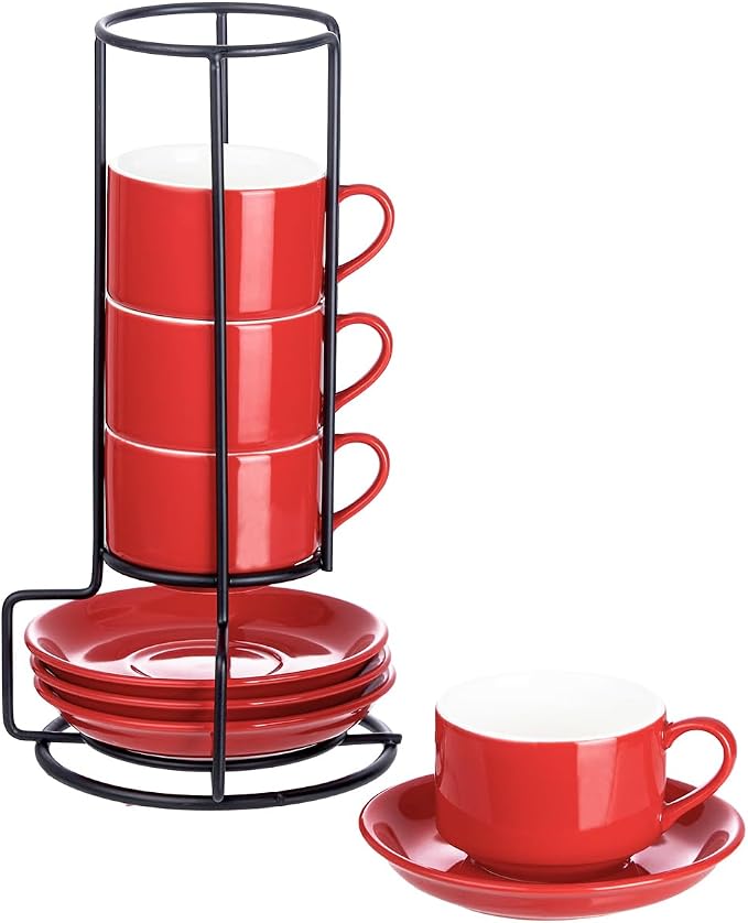 YOLIFE 2.5oz Espresso Cups Set of 4, Porcelain Stackable Espresso Cups