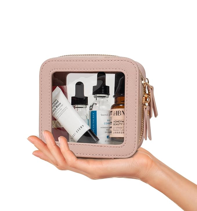 LETGO Clear Makeup Bags Small, TSA Approved Toiletry Bag with Zipper, Mini Clear Makeup Pouch Purse Organizer Fit Carry-on Travel Essentials,Small Cosmetic Bags for Car Storage (Mini-Nude)