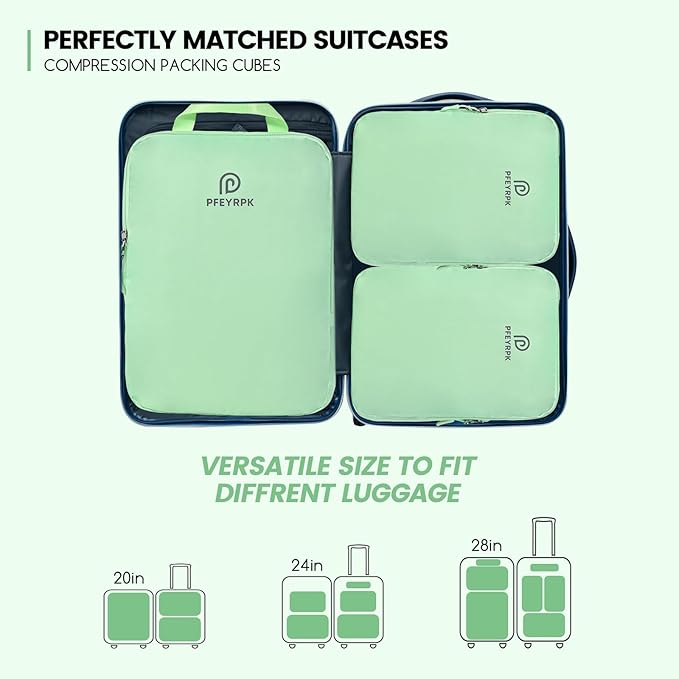 Lightweight Compression Packing Cubes for Suitcases, Compressible Expandable Travel Packing Organizer with Clear Toiletries and Backpack Bag, Travel Essentials for Carry on Luggage 7 Set