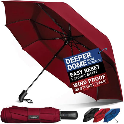 Vented Travel Umbrella | Strong Compact Windproof Umbrella | Top Pick by Wirecutter 2025 | Deep Dome Coverage | Auto Open/Close | Portable Pop Up with Large Coverage | Fits Car & Backpack