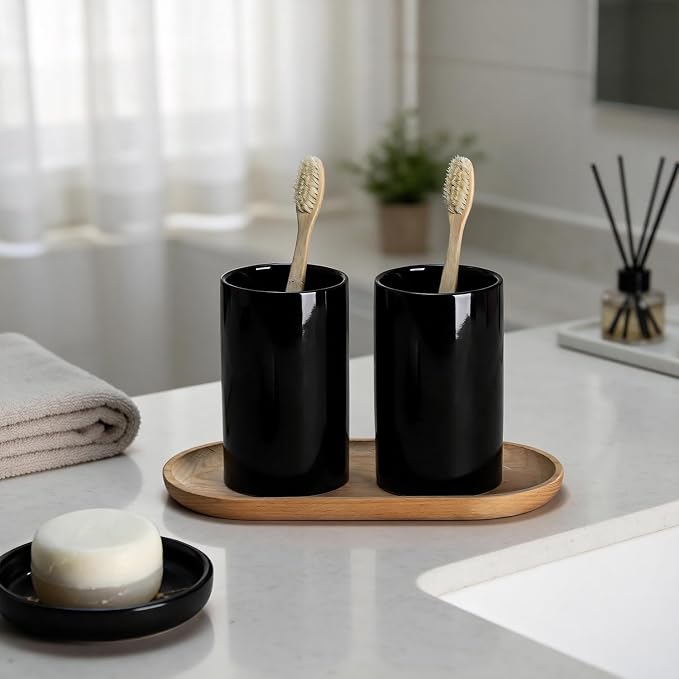 Gaolinci 2 Pcs Simple Solid Color Ceramic Mouthwash Cups, Bathroom Brushing Cup