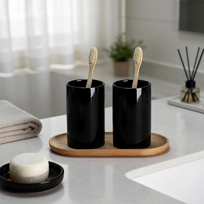 Gaolinci 2 Pcs Simple Solid Color Ceramic Mouthwash Cups, Bathroom Brushing Cup