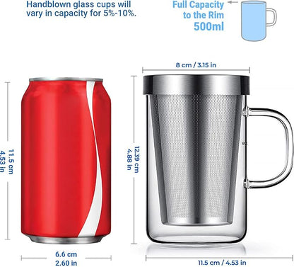 ecooe 16.9 OZ Borosilicate Glass Tea Mug Cup Glasses