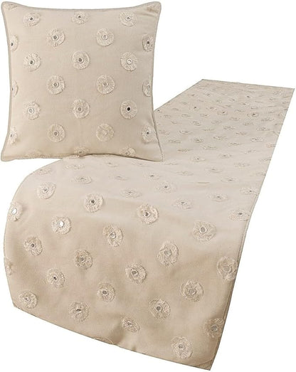 The HomeCentric King Queen Twin White Decorative Queen 74"x18" Bed Runner with 2 Pillow Cover, Mirror Embroidery Bed Scarf on Cotton Fabric - Mirror Lover