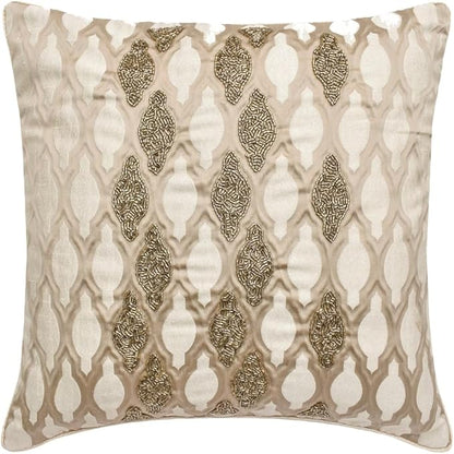 The HomeCentric King/Queen/Twin Ivory Decorative CA King 86"x18" Bed Runner with One Pillow Cover, Bead Hand Embroidery Bed Scarf on Jacquard Fabric - Priscilla Dazzle