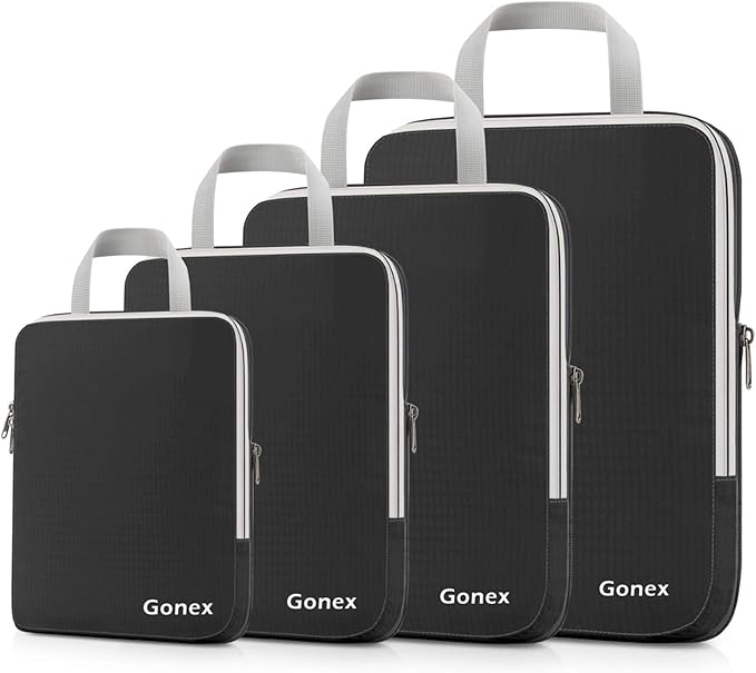 Gonex Compression Packing Cubes, 3pcs/4pcs Expandable Storage Travel Luggage Bags Organizers