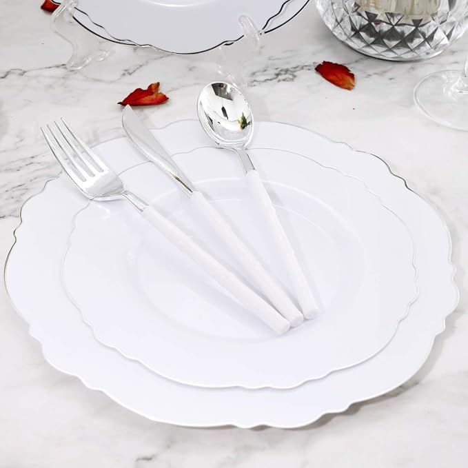100pcs Silver Plastic Plates