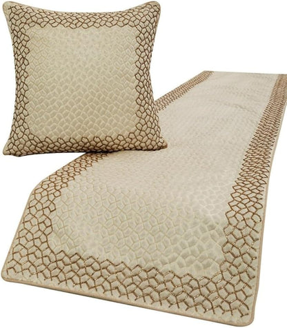 The HomeCentric King/Queen/Twin Ivory & Gold Designer CA King 86"x18" Bed Runner with Pillow Cover, Mosaic & Beaded Bed Scarf on Jacquard Fabric - Tessellation
