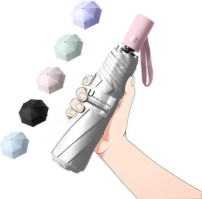 BAODINI Small UV Protection Travel Umbrella Compact for Rain and Sun UPF 50+ 41 inch Portable Umbrella for Women and Men