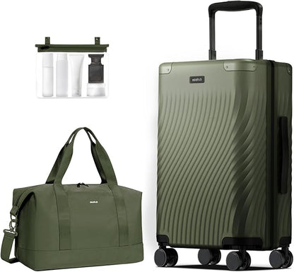 ECOHUB Hardside Expandable Carry On Luggage, 20" Rolling Luggage 22x14x9 Airline Approved with Spinner Wheels & TSA Lock, Lightweight Small Hardshell Travel Suitcase Valises, 20inch Carry-on Green