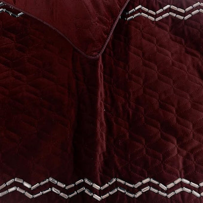 The HomeCentric King Queen Twin Deep Wine Decorative Queen 74"x18" Bed Runner Without Pillow Cover, Quilted & Crystals Bed Scarf on Velvet Fabric - Diamond Symphony