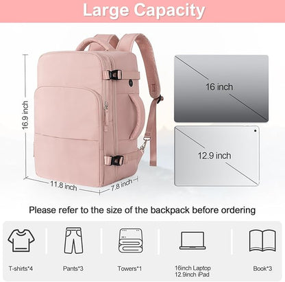 Travel Backpack for Women, Flight Approved Carry On Backpack with USB Charging Hole, Lightweight Travel Bag, Waterproof Causal Bookbag for College, Travel, Work