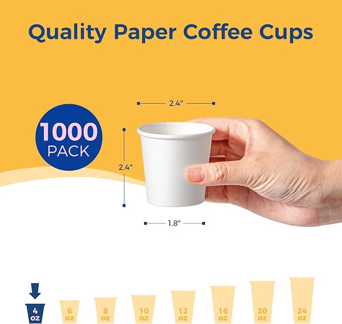 Fit Meal Prep [1000 Pack 4 oz Disposable White Paper Cups