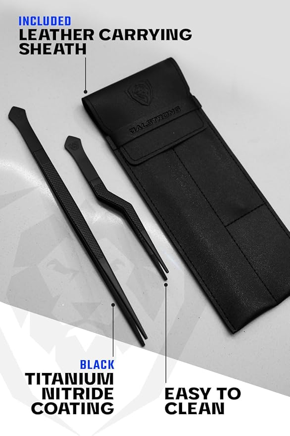 Dalstrong Professional Food Tweezers and Kitchen Tongs Set-2pc(6.5" & 10")-High-Precision, Black Titanium Coating, Multi-Use, 304 Stainless Steel-Gift Perfect for Culinary