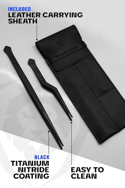 Dalstrong Professional Food Tweezers and Kitchen Tongs Set-2pc(6.5" & 10")-High-Precision, Black Titanium Coating, Multi-Use, 304 Stainless Steel-Gift Perfect for Culinary