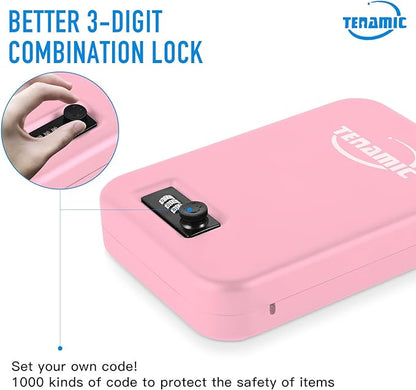 TENAMIC Pistol Safe, Portable Travel Gun Safe, Solid Steel Handgun Lock Box for Home, Gun Safes for Car, Pink