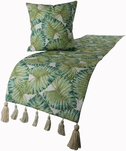 The HomeCentric Decorative Designer Handmade Bed Runner Without Pillow Cover, 86 x 18 Inch Designer CA King Size Bed Scarf in Printed Linen & Embroidery Bed Linen Foot Warmer Home - Tropical Feeling