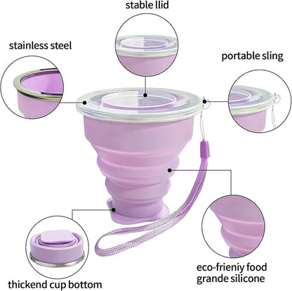 Collapsible Cup Silicone Foldable Cup-Expandable Folding Drinking Reusable Portable Mugs-Cups For Travel, Camping, Hiking, Picnic, Beach, Holiday Vacation, Outdoor Sports Light Purple