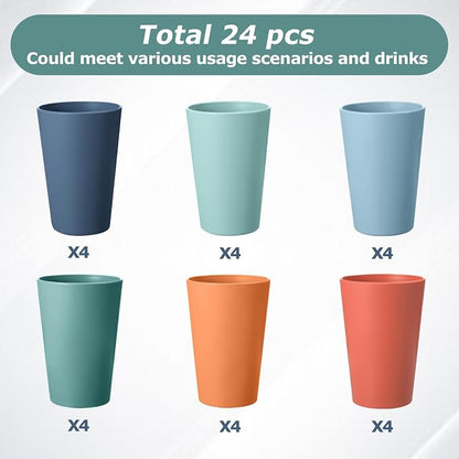 24 Pcs Unbreakable Plastic Cups Set, 14 oz Reusable Plastic Cups, Stackable