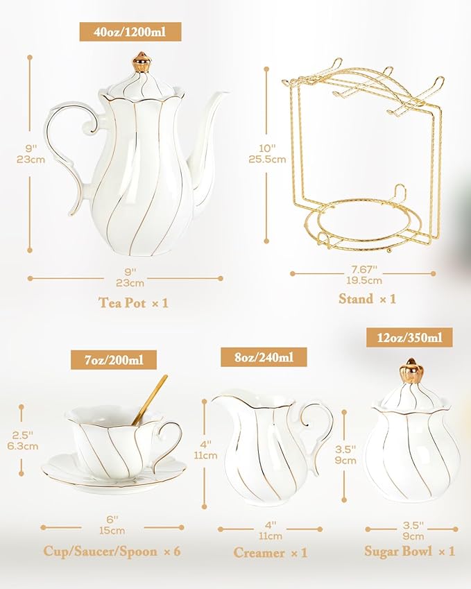 DUJUST 22 pcs White Porcelain Tea Set