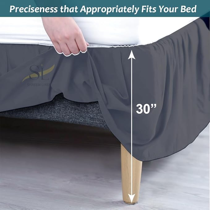 Shreem Linen Ruffled Bed Skirt with Split Corners, Gathered Style, 100% Microfiber, 30-Inch Drop, Dust Ruffle Bedskirt with Platform, Full, Dark Grey