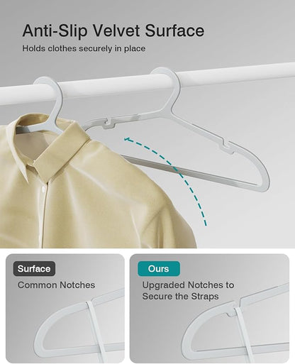 50 Pack Clothes Hangers, Non Slip Plastic Coat Hangers, Space Saving Hangers, Heavy Duty, Hanging Dry Wet Clothes, 16.4" x 8.3", Gray, APY0550G