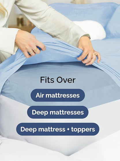 Extra Deep Twin XL Fitted Sheet - Hotel Luxury Single Fitted Sheet Only - Easily Fits 18 inch to 24 inch Mattress - Ultra Soft, Wrinkle Free with Extra Deep Pockets - Breathable & Comfy - Light Blue