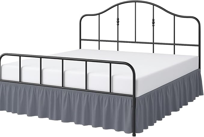 Cottington Lane Ruffled Bed Skirt King Size with Split Corner, Brushed Microfiber Hotel Quality Dark Grey Dust Ruffle, 14 Inch Drop Gathered Bedskirt, Soft and Stylish, Shrinkage and Fade Resistant