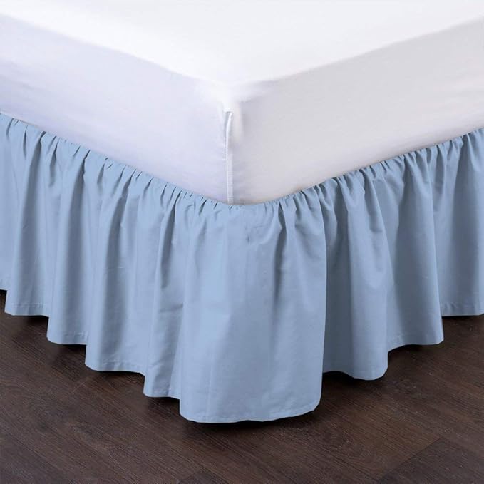 Ruffled Bed Skirt (King, Light Blue) 18 Inch Drop Dust Ruffle with Platform, 100% Cotton 600 Thread Count Fabric, Gathered Styling, Available in All Bed Sizes and 23 Colors - Bedskirt