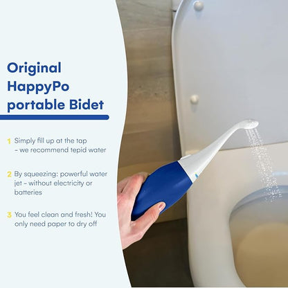 HappyPo The Original XL Butt Shower - Portable Bidet with 50% More Volume - The Easy-Bidet 2.0 Replaces Wet Wipes and Shower Toilet - Portable Bum Spray for Travel - Dark Blue