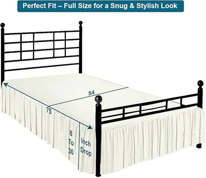 Shreem Linen Ruffled Bed Skirt with Split Corners, Gathered Style, 100% Microfiber, 8-Inch Drop, Dust Ruffle Bedskirt with Platform, Full-XXL, Ivory