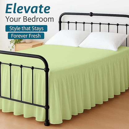 Shreem Linen Ruffled Bed Skirt with Split Corners, Gathered Style, 100% Microfiber, 15-Inch Drop, Dust Ruffle Bedskirt with Platform, Cal-King, Sage