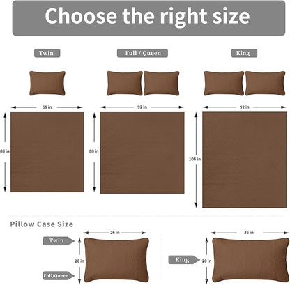 Easy-Going King Size Reversible Quilt Set with 1 Quilt and 2 Pillow Shams, Soft Bed Quilt Cover, Water Resistant Lightweight Microfiber Bedspread, Stain Resistant, Damask-Brown/Beige