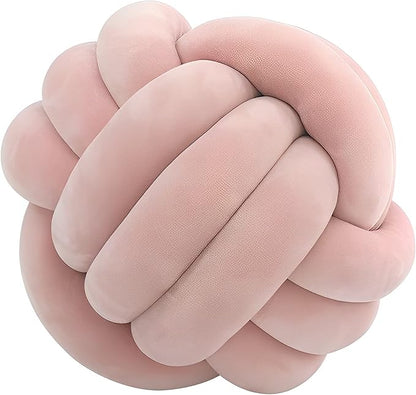 Knot Ball Pillows, Round Throw Pillow Cushion Home Decoration Soft Plush Pillow, Throw Knotted Ball Pillow Handmade Children Room Decoration Round Plush Toy Pillow (Leather Pink,8.5"/22cm)