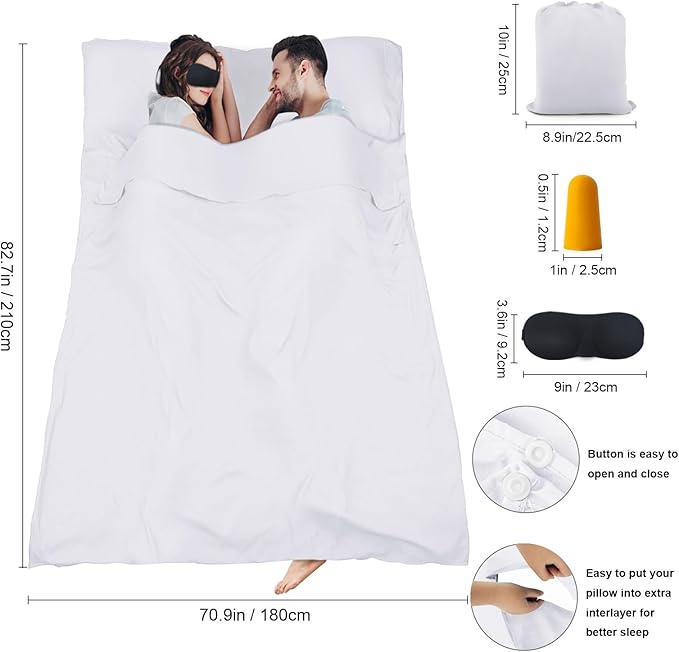 Sleeping Bag Liner,Travel Sheet & Adult Sleep Sack, Camping Sheets Travel Sleep Sack for Backpacking,Hotels & Hostels -Lightweight Single &Double Travel Sheet Camping Sheets