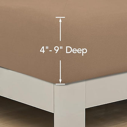 PureFit Stretchy Box Spring Cover Twin - Elastic Fitted Box Spring Wrap Around 4 Sides, Wrinkle & Fading Resistant Fits Twin Size Beds, Camel