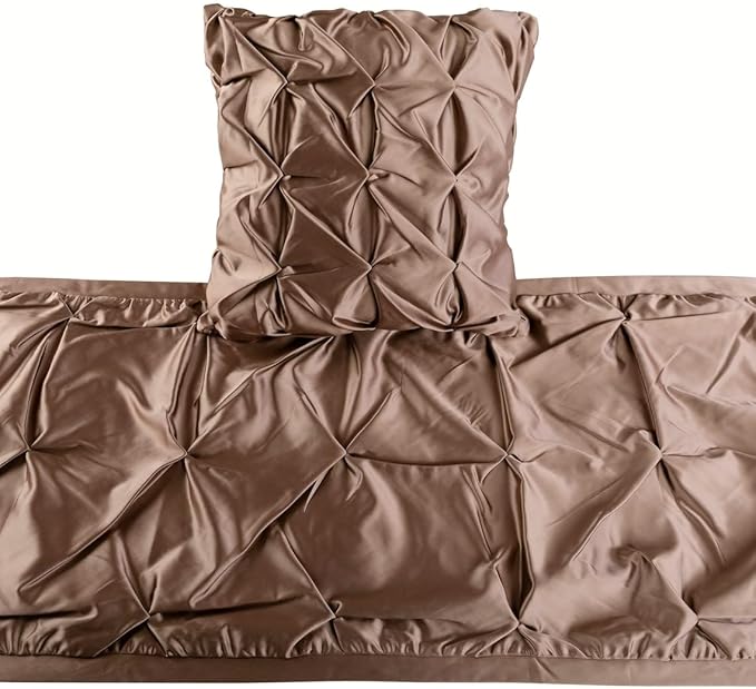 The HomeCentric Beige Bed Runner, King Size 90"x18" Decorative Bed Runner with Matching Pillow Cover, Beige Satin Bed Scarf in Pintucks - Satin Ballet Swirl