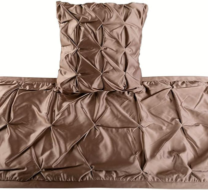 The HomeCentric Beige Bed Runner, King Size 90"x18" Decorative Bed Runner with Matching Pillow Cover, Beige Satin Bed Scarf in Pintucks - Satin Ballet Swirl