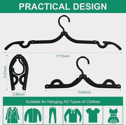 12 PCS Black Portable Folding Clothes Hangers,Black Foldable Hangers Lightweight Travel Accessories,Non-Slip Folding Hangers for Clothes for Travel and Home