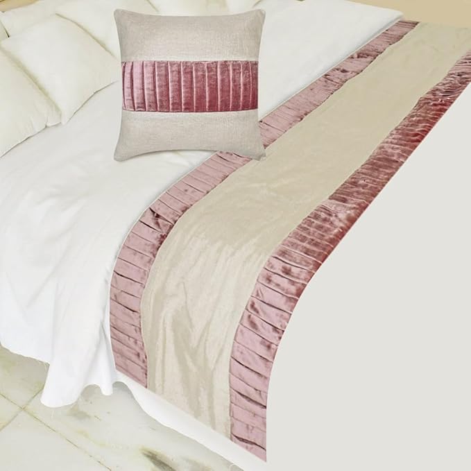 The HomeCentric King/Queen/Twin Purple Luxury King 90"x18" Bed Runner Without Pillow Cover, Patchwork, Pintucks Bed Scarf on Velvet Fabric - Layer by Layer