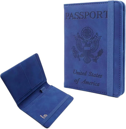 Melsbrinna Premium Leather Passport Holder Covers Case, Waterproof Rfid Blocking Travel Wallet Passport Holder with Pen Holder, Cute Passport Book for Women/Men