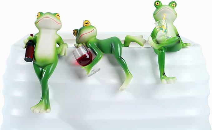 3 PCS Tipsy Frog Statues Pot Hugger Decorations