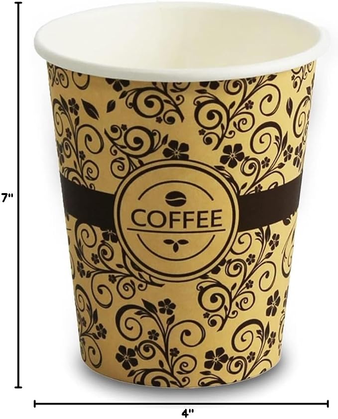 PAMI Disposable Paper Coffee Cups 8 oz, Single-Use, Leak Resistant